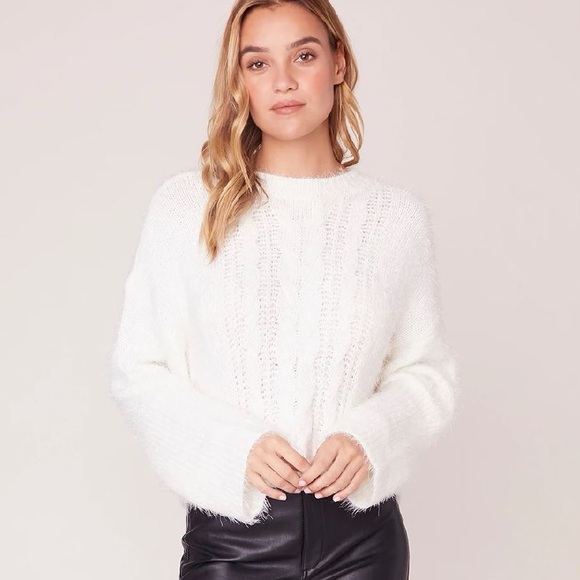 Soft Eyelash Cropped Sweater Cable Knit Feelin Lashy Ivory Off White Size Small - Picture 4 of 16